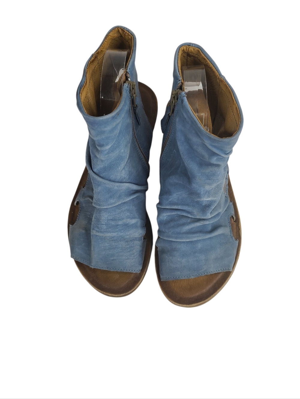 Miz Mooz Fizzy Blue Suede Women's Open-Toe Sandals Low Wedge Size 38/7.5 - Picture 3 of 16
